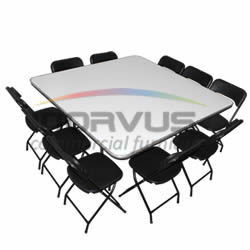 JGO - Mesa cuadrada 150x150 fibra de vidrio con 10 sillas plegables de plastico negro_NVS