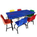 JGO - Mesa Escolar Rectangular 120x60 con 6 butacas infantiles plastico colores_NVS