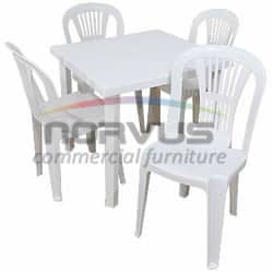 JGO - Mesa cuadrada 80x80 con 4 sillas Venecia plastico blanco_NVS
