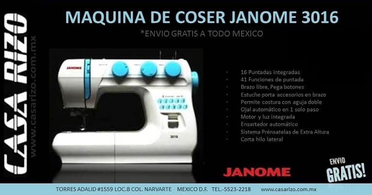 Maquina de coser Janome www.casarizo.com.mx