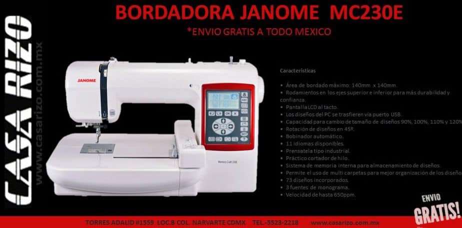 Bordadora Janome MC230E - Casa Rizo - www.casarizo.com.mx