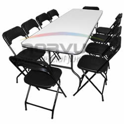 JGO - Mesa rectangular 240x75 fibra de vidrio con 10 sillas plegables de plastico negro_NVS